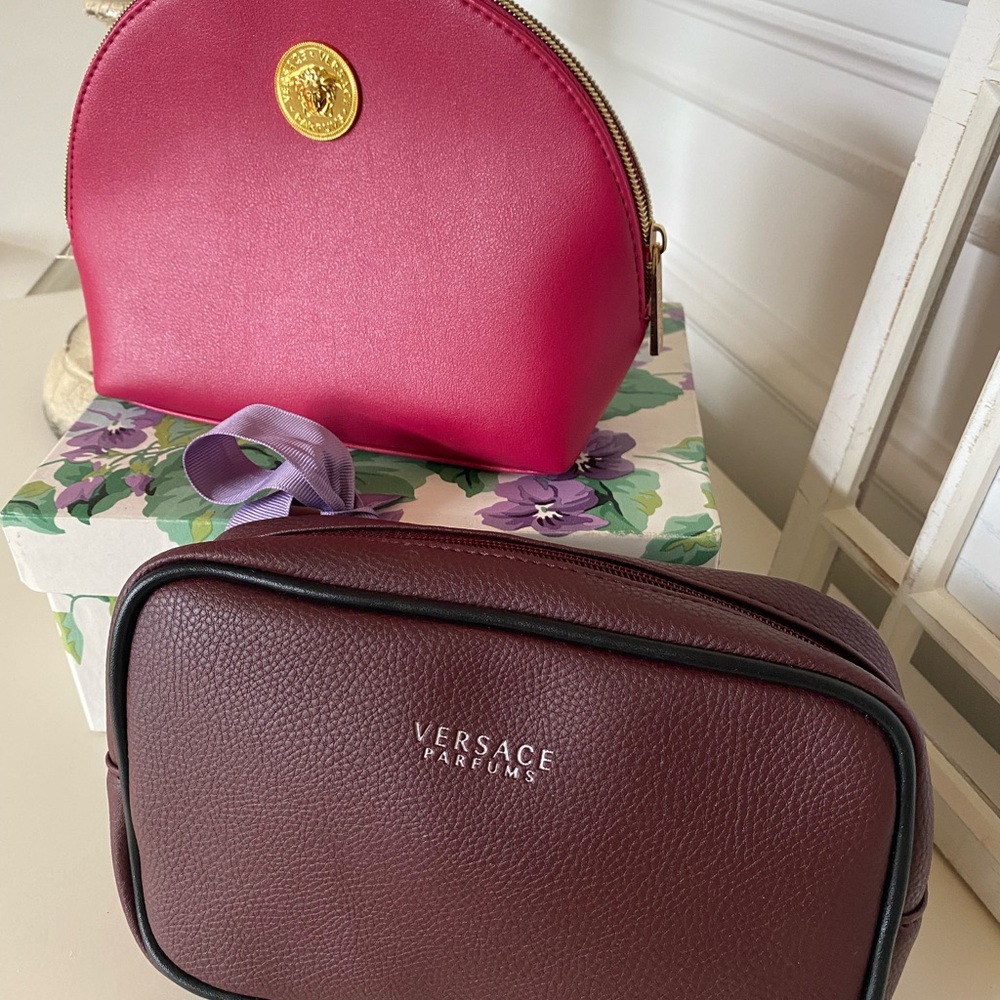 Versace Pink and Burgundy His/Her Toiletry Makeup Travel Bag Set - Picture 2 of 12